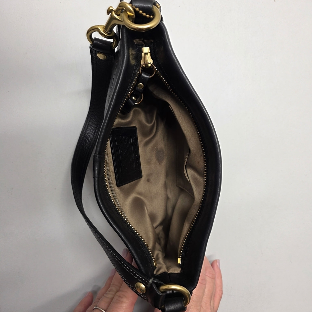 Black Leather Shoulder Bag with Gold Hardware